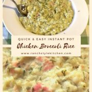 Instant Pot cheesy chicken, broccoli, and rice recipe Pinterest pin.