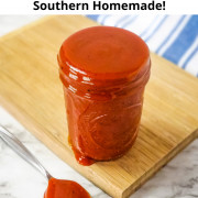 Homemade barbecue sauce in a glass jar.