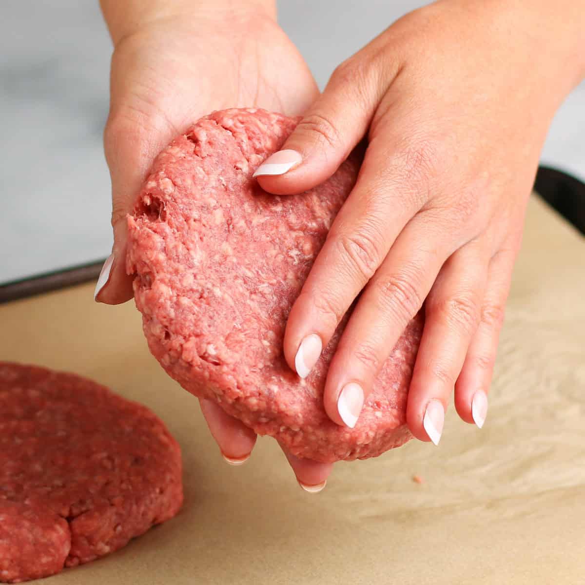 Shaping the burger patties.