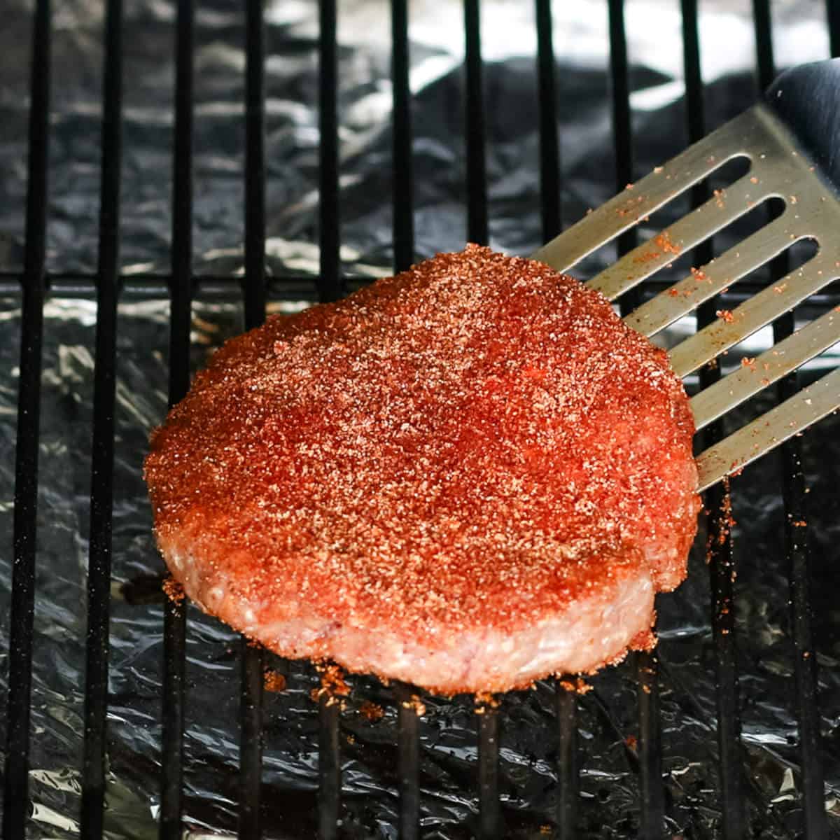 Cooking burger patties on the pellet grill.
